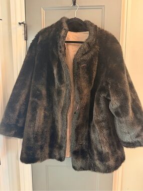 Mob wife Brown faux fur unisex Coat XL reversible rain halloween costume